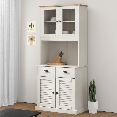 Skænk VIGO 78×40×175 cm i massivt fyrretræ - hvid højskænk med glaslåger