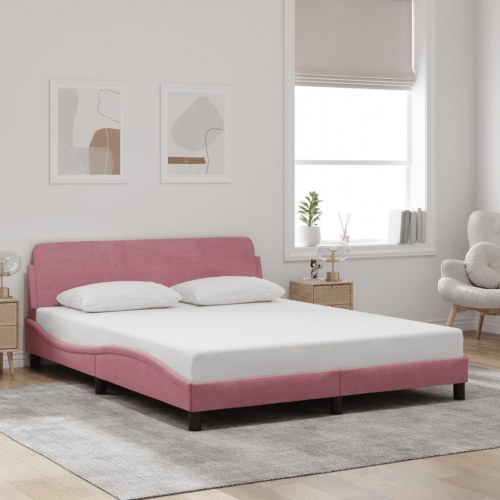 Sengeramme med sengegavl Dover - pink, 160 x 200 cm, fløjl