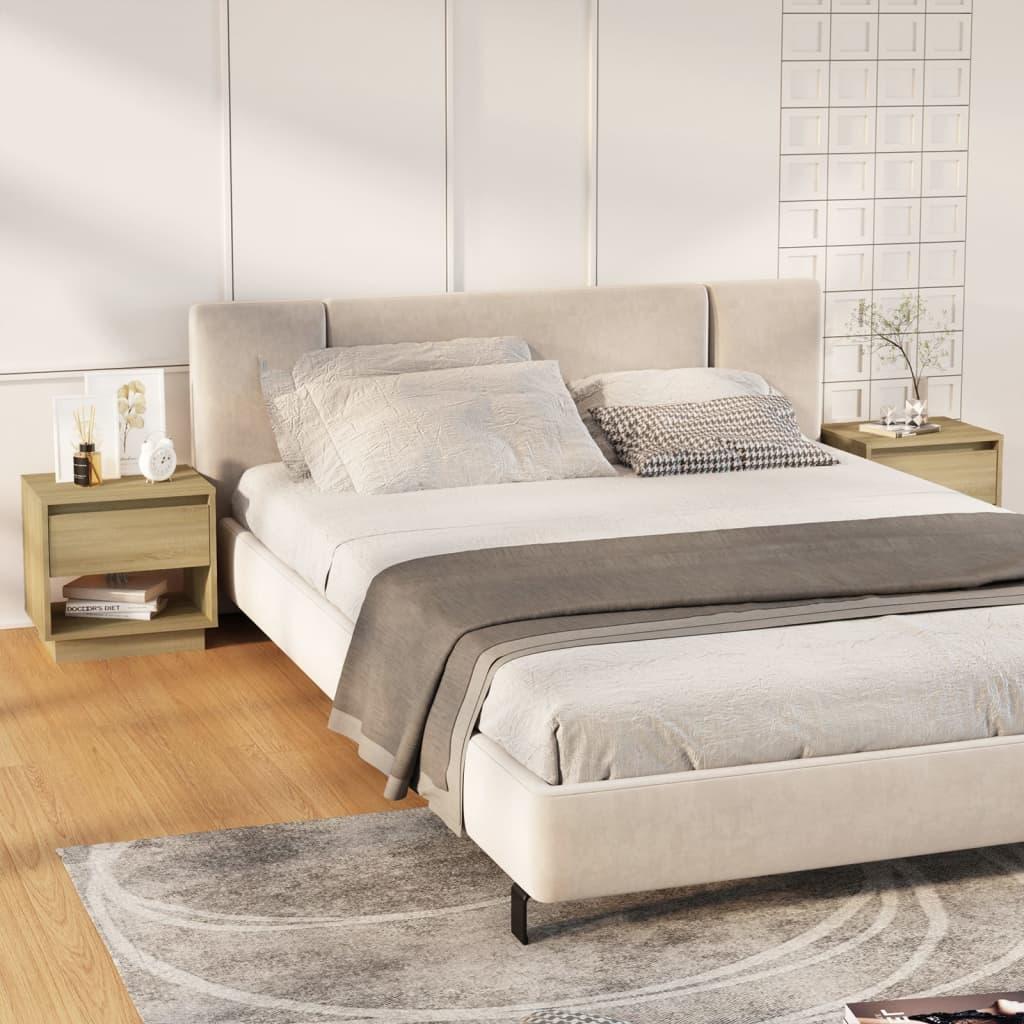 vidaXL sengeborde 2 stk. 45x34x44 cm konstrueret træ sonoma-eg