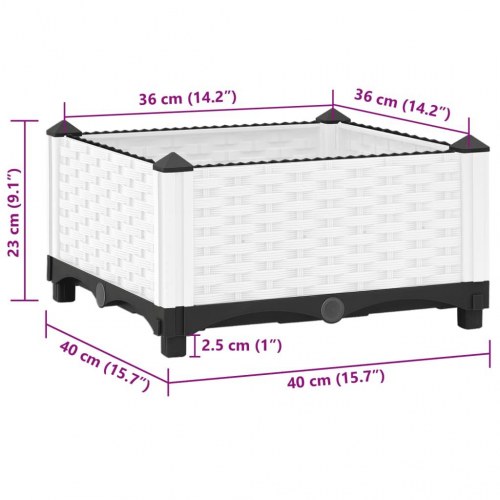 Højbed 40 × 40 × 23 cm - hvid polypropylen med rattanlook