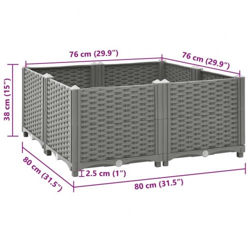 Højbed 80 × 80 × 38 cm - polypropylen, lysegrå rattanlook