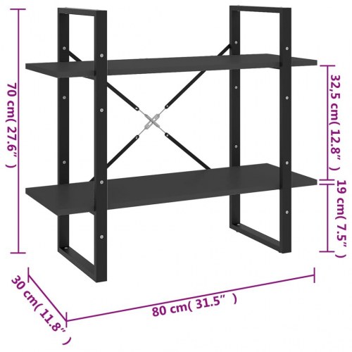 Bogreol med 2 hylder 80 x 30 x 70 cm - grå