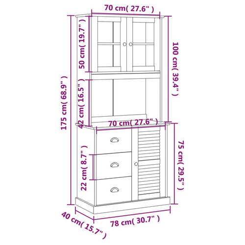 Skænk VIGO 78x40x175 cm massivt fyrretræ hvid