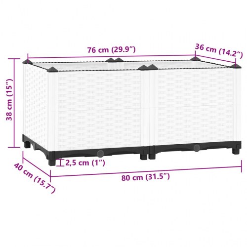 Højbed 80×40×38 cm i polypropylen - hvid rattanlook