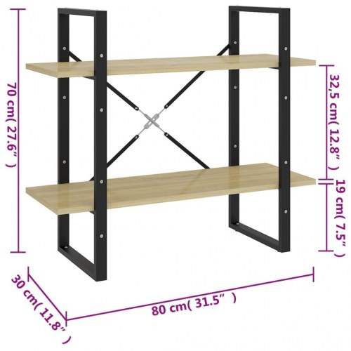 Bogreol med 2 hylder 80 x 30 x 70 cm - sonoma-eg