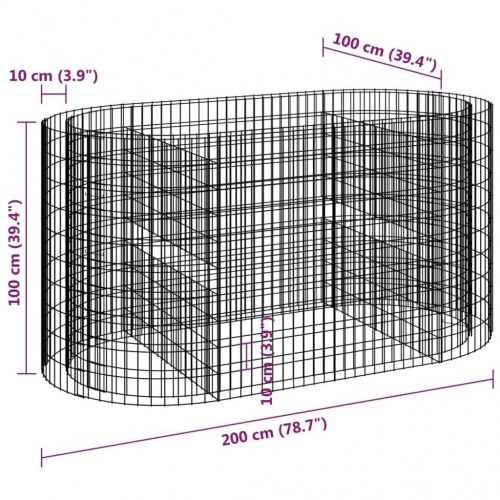 Gabion-højbed 200x100x100 cm galvaniseret jern