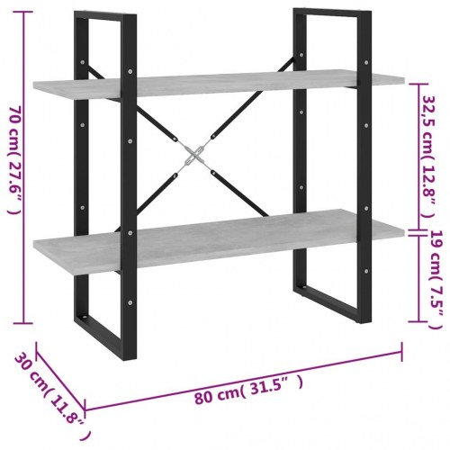 Bogreol med 2 hylder 80 x 30 x 70 cm - betongrå