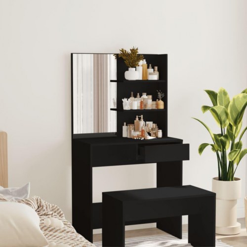 Makeupbord med spejl 74,5×40×141 cm - sort