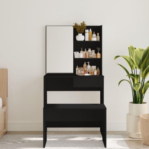 Makeupbord med spejl 74,5×40×141 cm - sort
