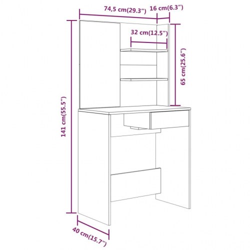 Makeupbord med spejl 74,5×40×141 cm - sort