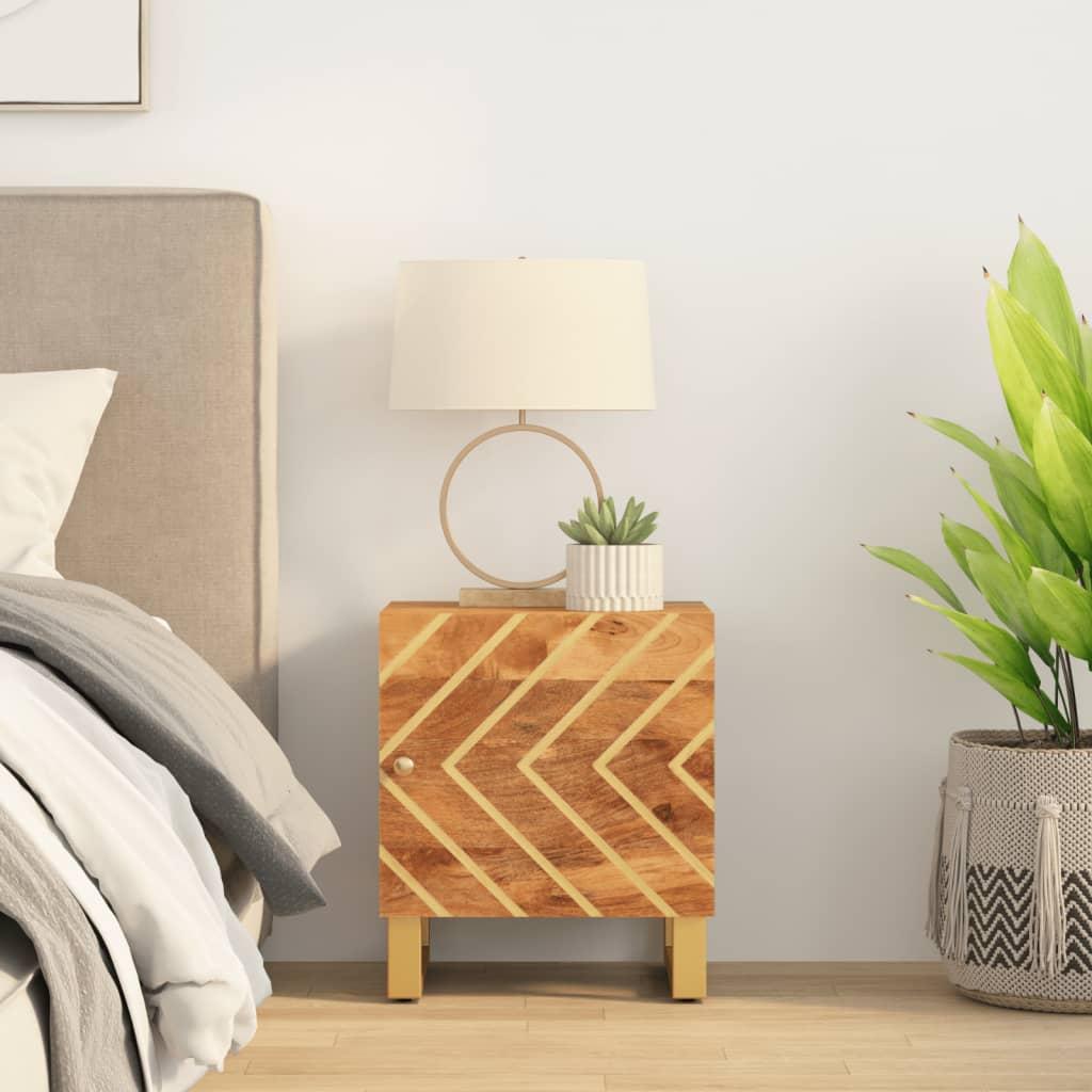 Sengebord massivt mangotræ brun og sort billede