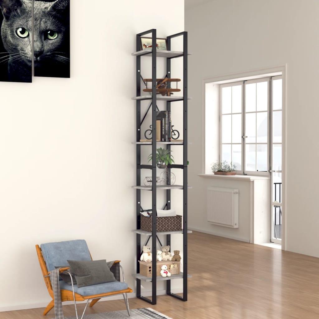 Bogreol med 6 hylder 40x30x210 cm konstrueret træ betongrå
