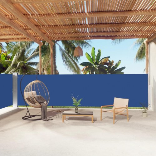 Sammenrullelig sidemarkise 160×1.000 cm - blå privatlivsskærm til terrasse og altan