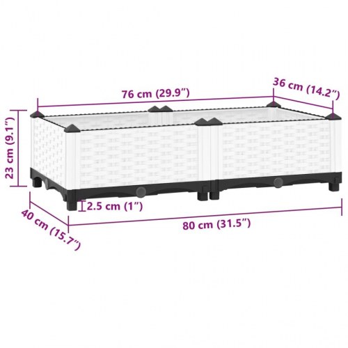Højbed i rattanlook 80 × 40 × 23 cm - hvid polypropylen