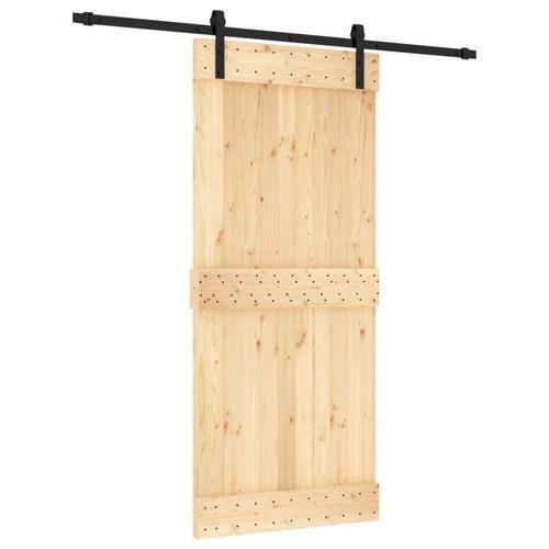 Skydedør med monteringssæt 90x210 cm massivt fyrretræ