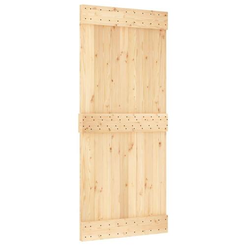 Skydedør med monteringssæt 90x210 cm massivt fyrretræ