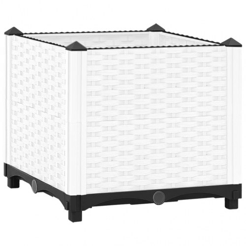 Højbed 40×40×38 cm i polypropylen - hvid plantekasse i rattanlook