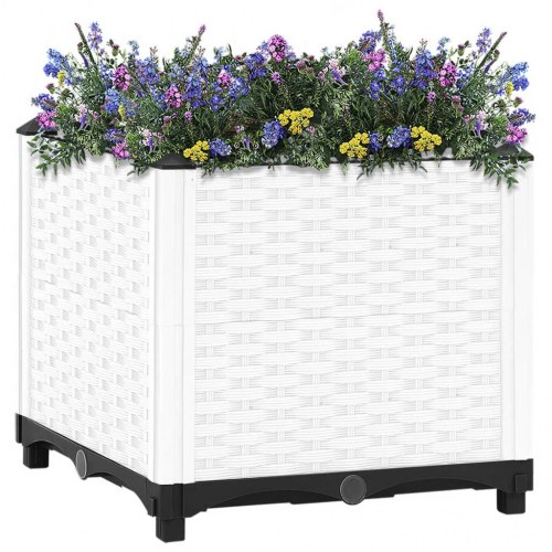 Højbed 40×40×38 cm i polypropylen - hvid plantekasse i rattanlook