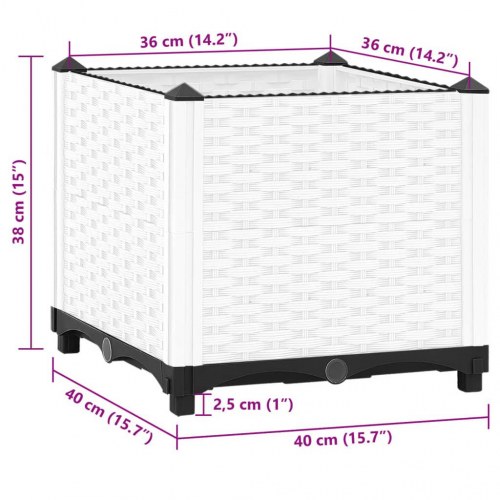 Højbed 40×40×38 cm i polypropylen - hvid plantekasse i rattanlook