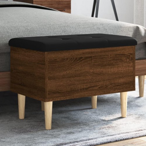Opbevaringsbænk 62×42×46 cm - brun egetræsfarve med sort hynde