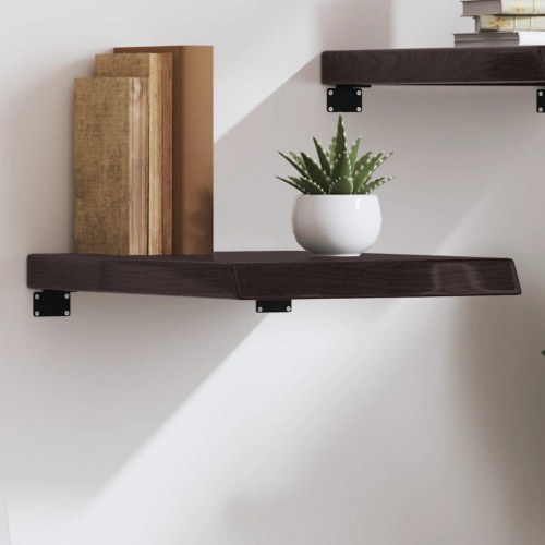 Væghylde i massivt egetræ 40×60×(2-6) cm - mørkebrun, naturlig kant