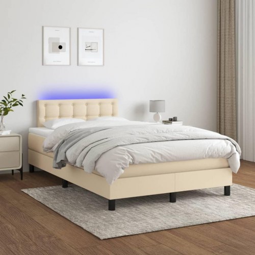 Kontinentalseng med LED-lys - 120x190 cm, stof i cremefarve