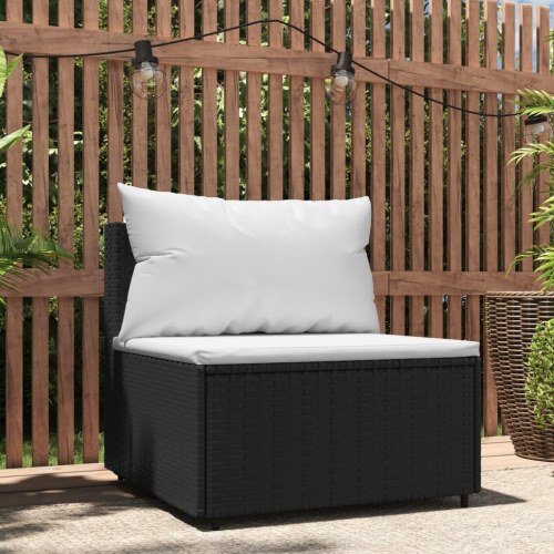 Midtermodul til havesofa i polyrattan - sort med hvide hynder