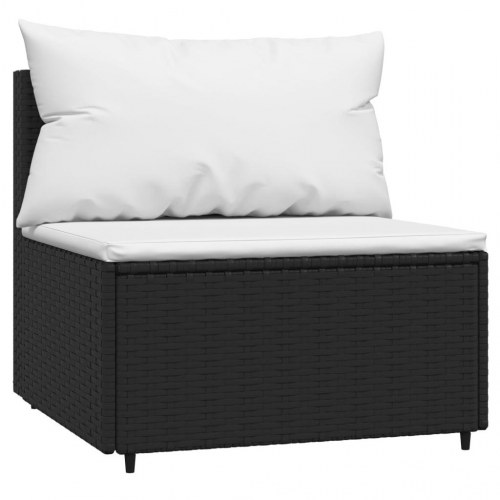Midtermodul til havesofa i polyrattan - sort med hvide hynder