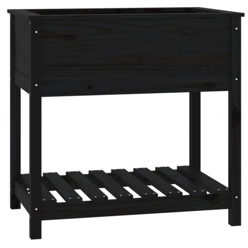 Plantekasse med hylde 82,5x54x81 cm massivt fyrretræ sort