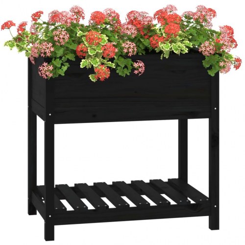 Plantekasse med hylde 82,5x54x81 cm massivt fyrretræ sort