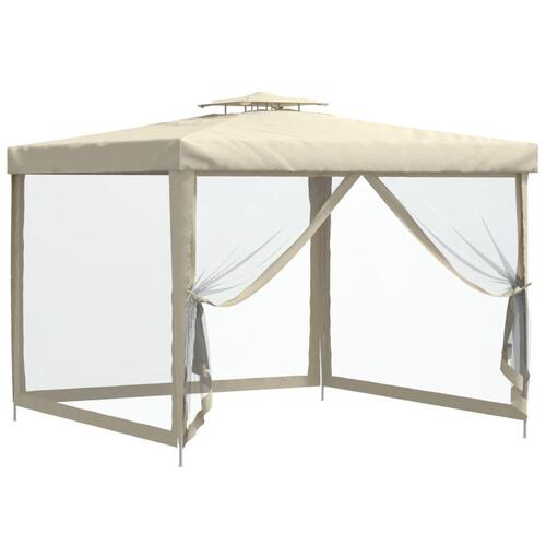 Pavillon med dobbelt tag 3x3x2,68 m stof cremefarvet