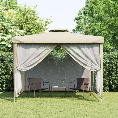 Pavillon med dobbelt tag 3x3x2,68 m stof cremefarvet