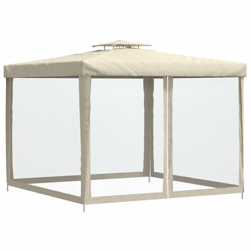 Pavillon med dobbelt tag 3x3x2,68 m stof cremefarvet
