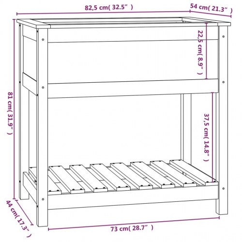 Plantekasse med hylde 82,5x54x81 cm massivt fyrretræ sort