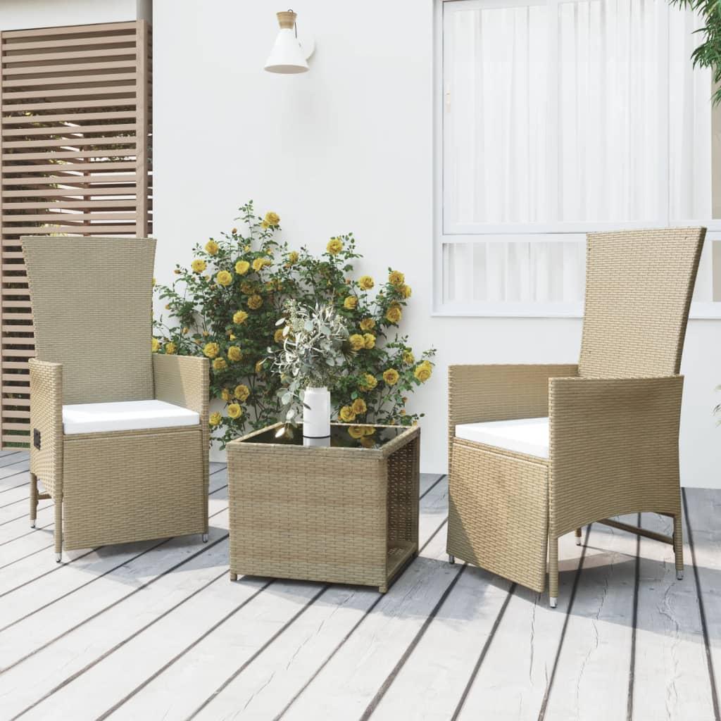 Loungesæt til haven 3 dele polyrattan og stål beige