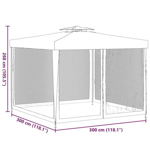 Pavillon med dobbelt tag 3x3x2,68 m stof cremefarvet