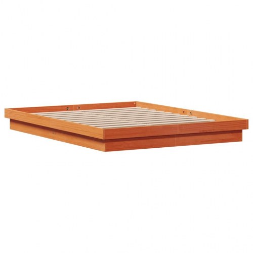 Sengeramme med LED-lys 150x200 cm - massivt fyrretræ, gyldenbrun