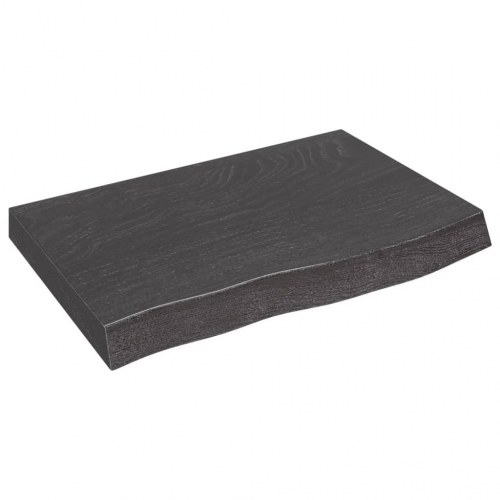 Væghylde i massivt egetræ - 60 × 40 × (2-6) cm, mørkebrun, naturlig kant