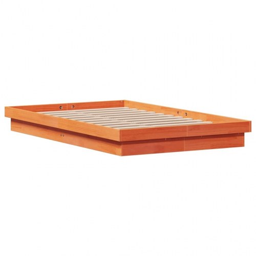 Sengeramme med LED-lys 135×190 cm - massivt fyrretræ, brun
