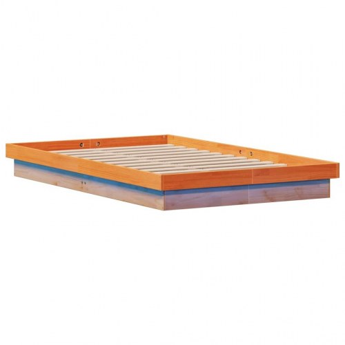 Sengeramme med LED-lys 135×190 cm - massivt fyrretræ, brun