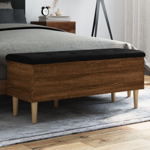 Opbevaringsbænk 102x42x46 cm konstrueret træ brun egetræsfarve