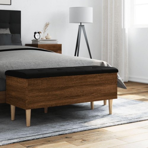 Opbevaringsbænk 102x42x46 cm konstrueret træ brun egetræsfarve