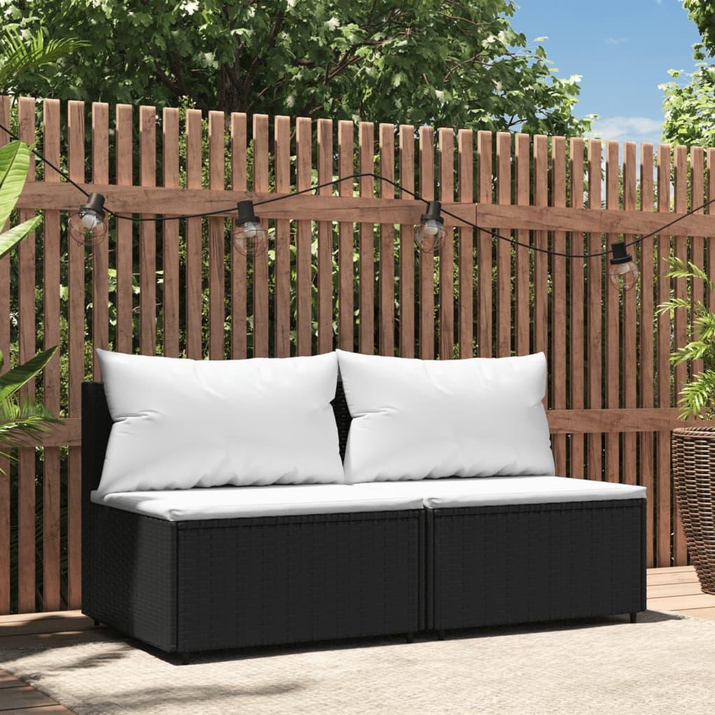 Midtermoduler Til Havesofa 2 Stk. Med Hynder Polyrattan Sort