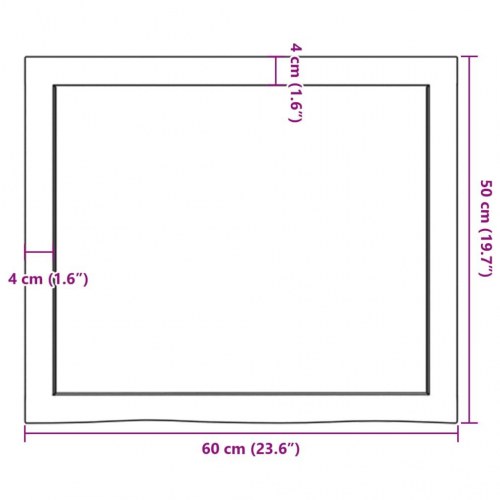 Væghylde i massivt egetræ 60×50×(2-4) cm - mørkebrun, naturlig kant