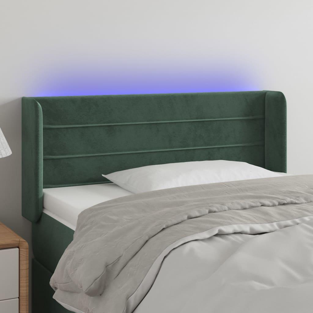 Sengegavl Med Led-Lys Fløjl - Mørkegrøn / 83 x 16 x 78/88 cm