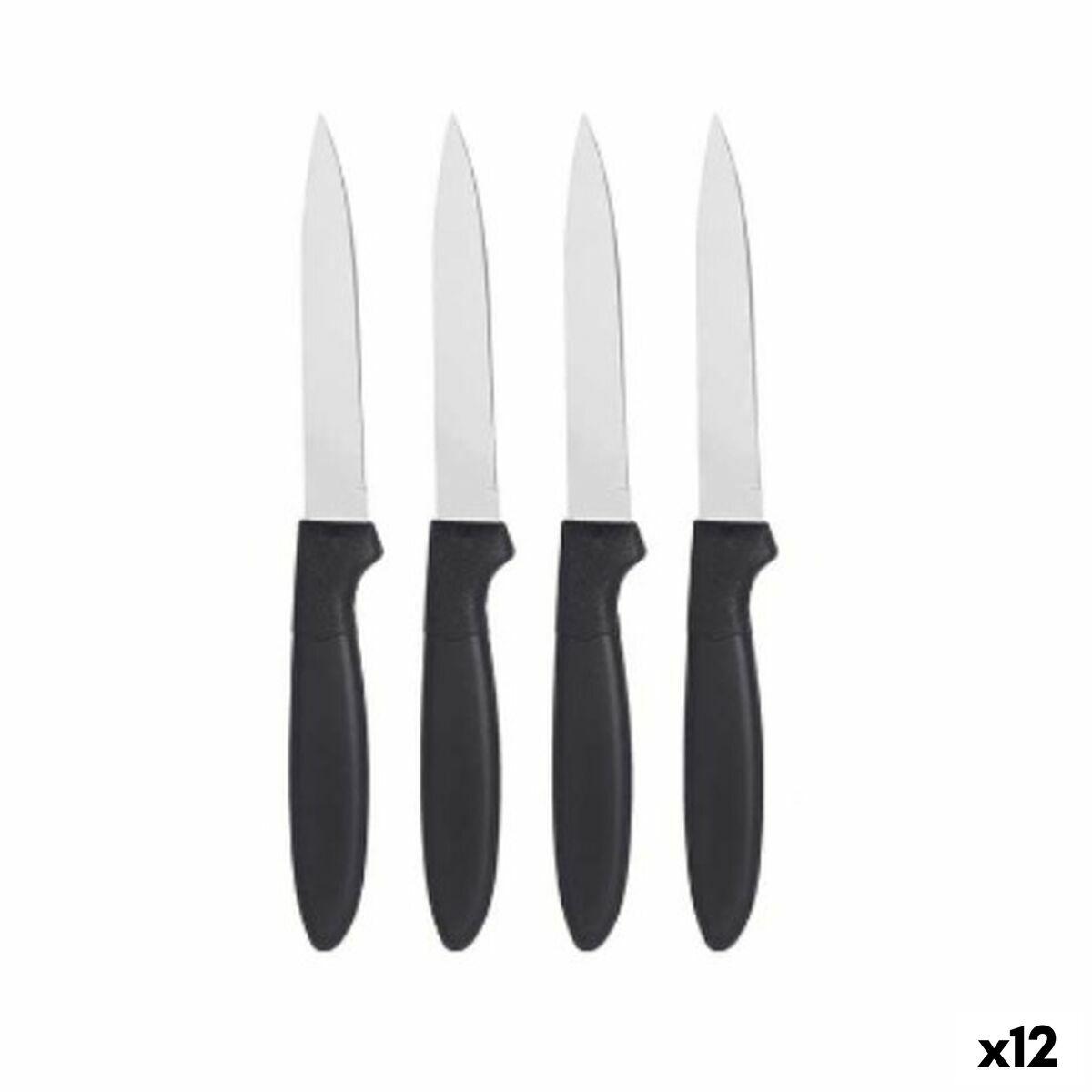 Knivsæt Sort Sølvfarvet Rustfrit stål Plastik 19,5 x 2 x 1 cm (12 enheder)