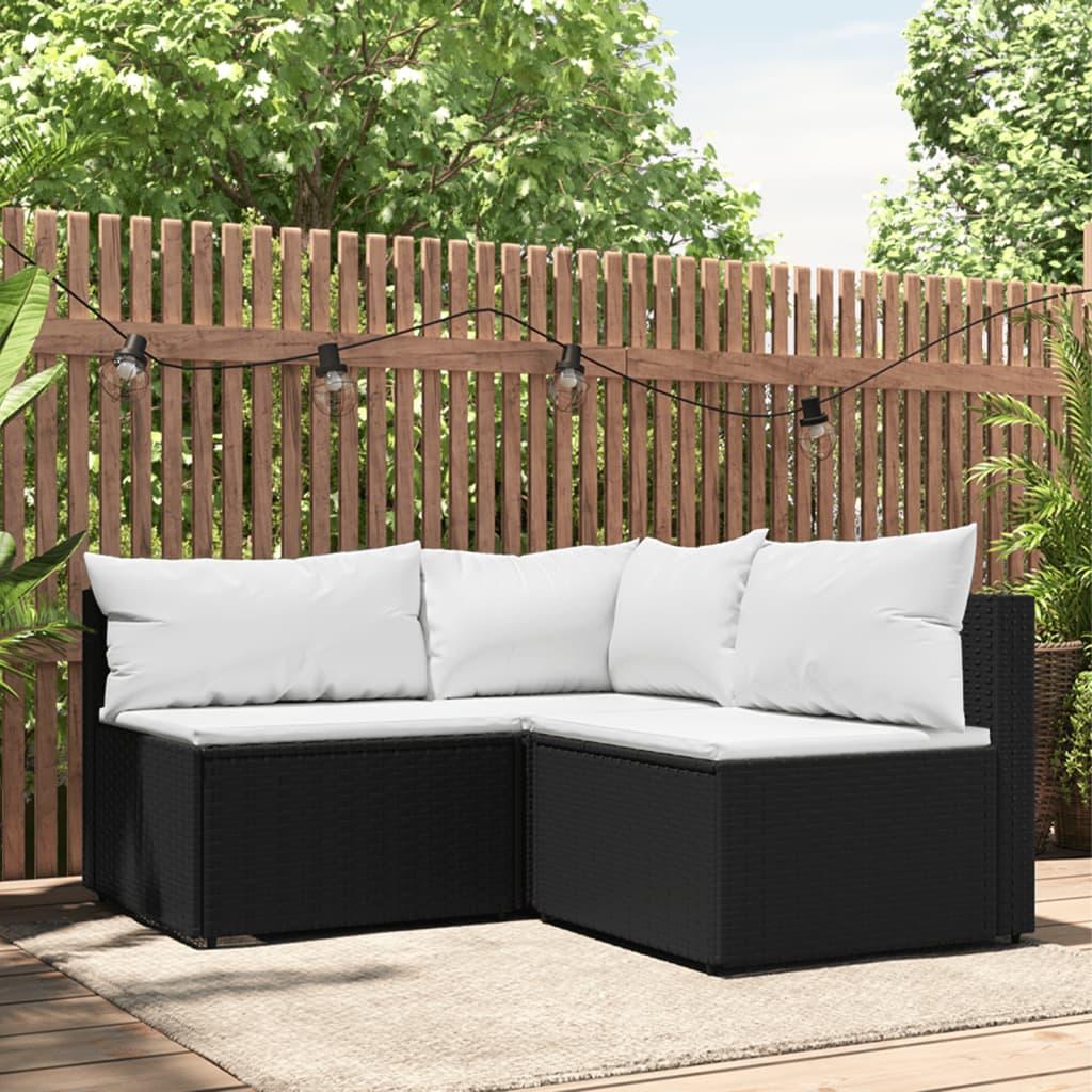 Hjørnemodul Til Havesofa Med Hynder Polyrattan - Sort og hvid / hjørnedel 2x midterdel