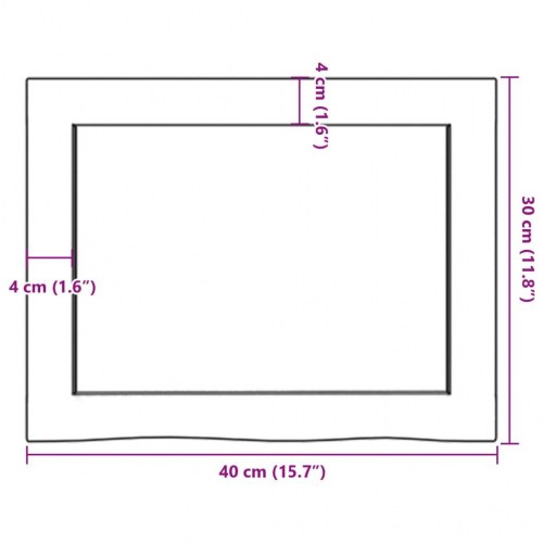 Væghylde 40×30×(2-4) cm i behandlet massivt egetræ - mørkebrun, naturlig kant