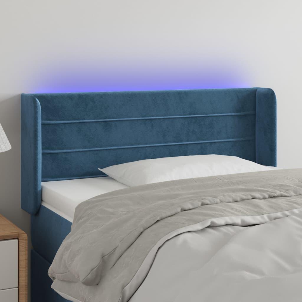 Sengegavl Med Led-Lys Fløjl - Mørkeblå / 93 x 16 x 78/88 cm