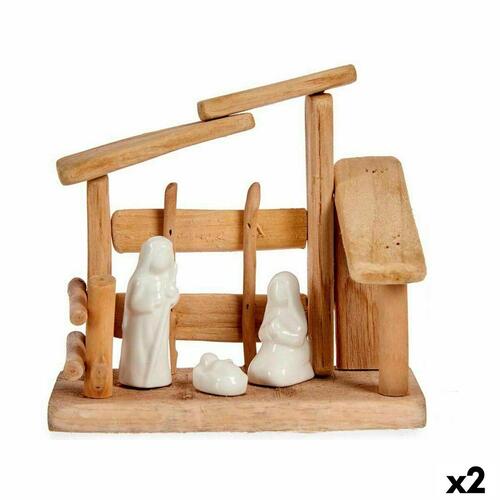 Betlehem dekoration Hvid Natur Træ Keramik 18 x 17 x 8 cm (2 enheder)